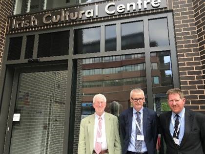 Jim O Hara, Director ICC, Irish Ambassador to UK, Adrian O Neill, and Michael Kingston, Director ICC, during the visit of the 8 Arctic States to the Irish Cultural Centre (ICC) Hammersmith, London, May 2018.